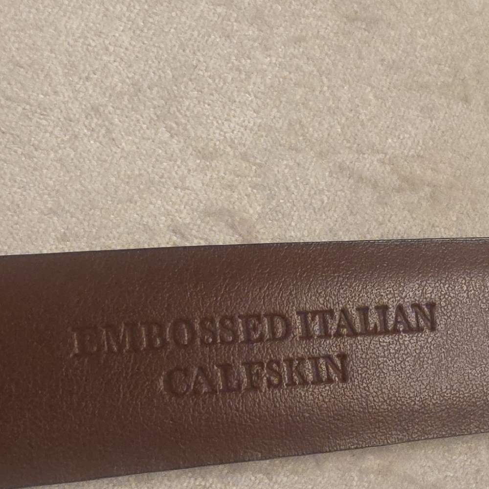 Paul Fredrick Embossed Italian Calfskin Two-Tone Leather Belt Size 36 - Picture 11 of 13